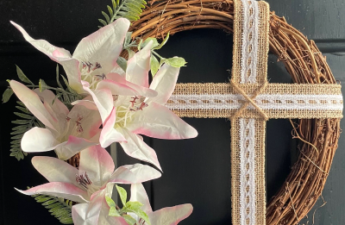 ribbon cross wreath DIY
